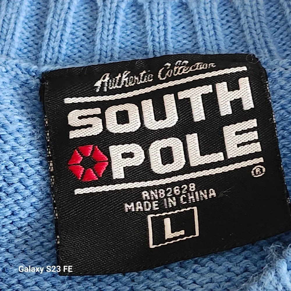 Southpole Striped Sweater Mens Large Blue Green Crewneck Knit Pullover Y2K Retro
